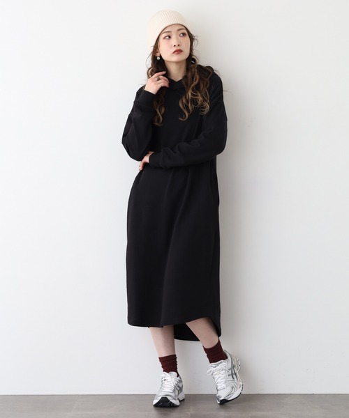 FUNALIVE（ファンアライブ）の「NARNAD 長袖 マキシ丈フード付きワンピース（ワンピース・レディース・杢グレー/ベージュ/ブラック・3L/LL/L/M）」の5枚目の写真