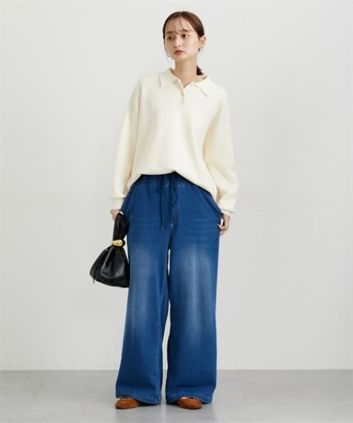 nissen（ニッセン）の「裏シャギーニットデニムワイドデニム（デニムパンツ・レディース・ブルー系/ネイビー系・M/L/LL）」の20枚目の写真