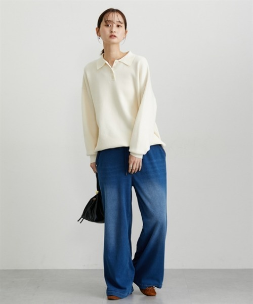 nissen（ニッセン）の「裏シャギーニットデニムワイドデニム（デニムパンツ・レディース・ブルー系/ネイビー系・M/L/LL）」の3枚目の写真