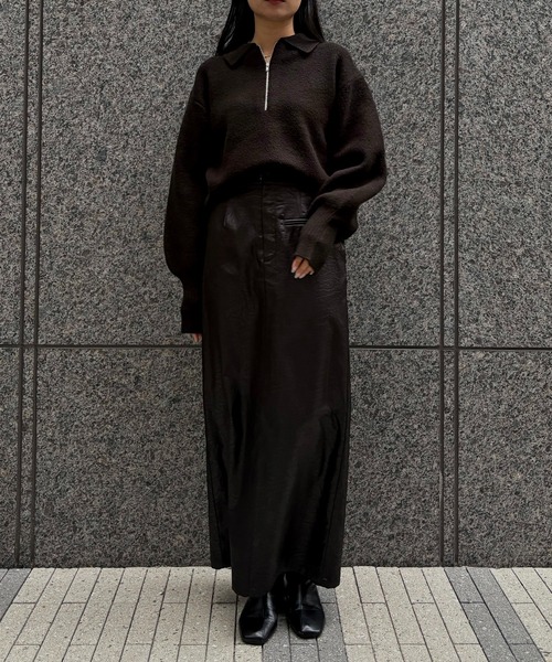 &g'aime（アンジェム）の「【&ｇ'aime 】ハーフジップポロニット　Half Zip Polo Knit（ニット/セーター・レディース・ブラック/グレイッシュベージュ/ブラウン・FREE）」の10枚目の写真