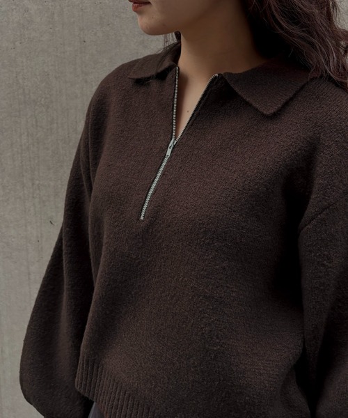 &g'aime（アンジェム）の「【&ｇ'aime 】ハーフジップポロニット　Half Zip Polo Knit（ニット/セーター・レディース・ブラック/グレイッシュベージュ/ブラウン・FREE）」の15枚目の写真