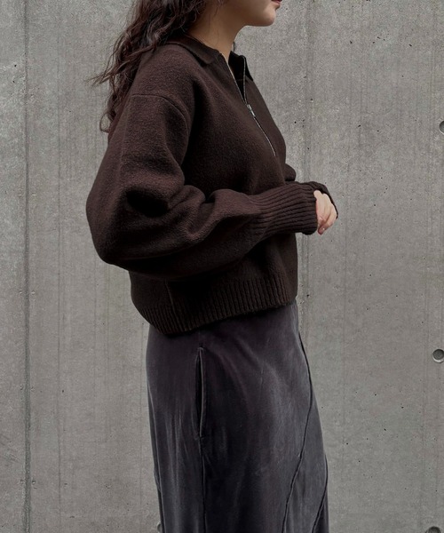 &g'aime（アンジェム）の「【&ｇ'aime 】ハーフジップポロニット　Half Zip Polo Knit（ニット/セーター・レディース・ブラック/グレイッシュベージュ/ブラウン・FREE）」の16枚目の写真