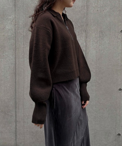 &g'aime（アンジェム）の「【&ｇ'aime 】ハーフジップポロニット　Half Zip Polo Knit（ニット/セーター・レディース・ブラック/グレイッシュベージュ/ブラウン・FREE）」の17枚目の写真