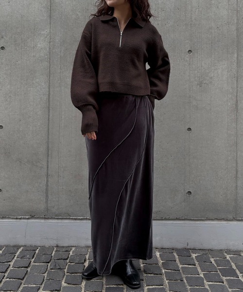 &g'aime（アンジェム）の「【&ｇ'aime 】ハーフジップポロニット　Half Zip Polo Knit（ニット/セーター・レディース・ブラック/グレイッシュベージュ/ブラウン・FREE）」の20枚目の写真