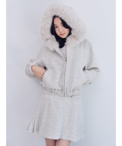 SNIDEL（スナイデル）の「サイドプリーツツイードミニスカート（スカート・レディース・ダークグレー/ネイビー/アイボリー・0/1）」の4枚目の写真