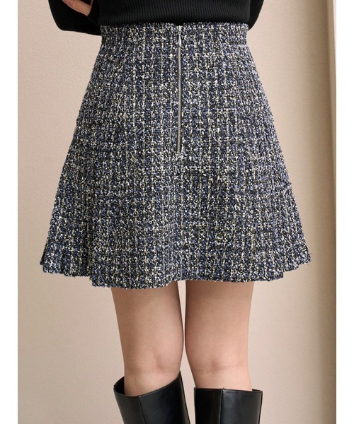 SNIDEL（スナイデル）の「サイドプリーツツイードミニスカート（スカート・レディース・ダークグレー/ネイビー/アイボリー・0/1）」の8枚目の写真