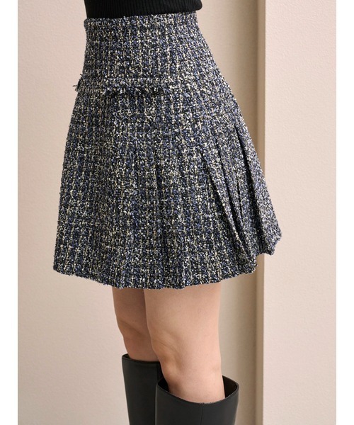 SNIDEL（スナイデル）の「サイドプリーツツイードミニスカート（スカート・レディース・ダークグレー/ネイビー/アイボリー・0/1）」の9枚目の写真