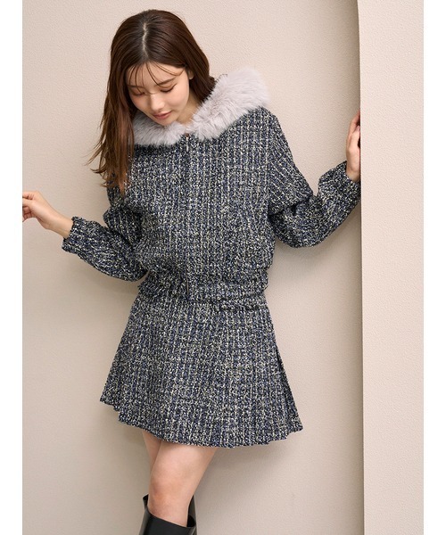 SNIDEL（スナイデル）の「サイドプリーツツイードミニスカート（スカート・レディース・ダークグレー/ネイビー/アイボリー・0/1）」の14枚目の写真