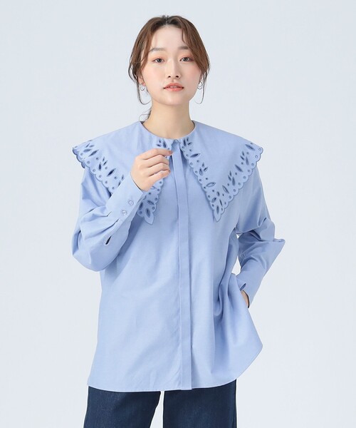 BEAMS HEART(ビームスハート)の「刺繍 ビッグカラー シャツ(シャツ/ブラウス・レディース・ブラック/サックスブルー/オフホワイト・FREE)」の16枚目の写真