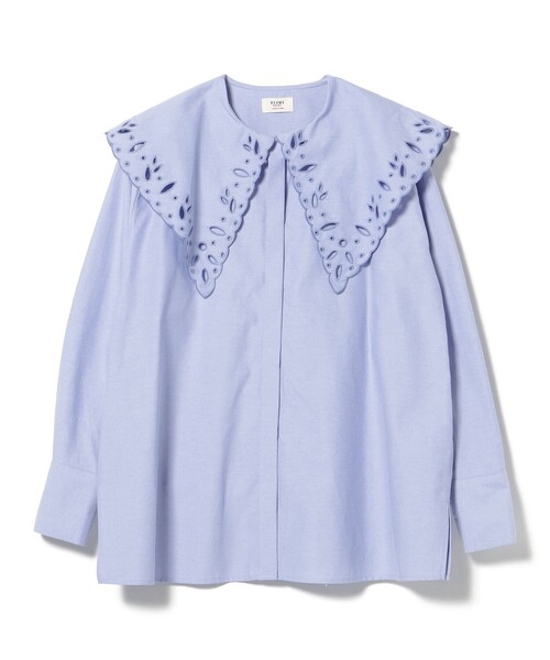 BEAMS HEART(ビームスハート)の「刺繍 ビッグカラー シャツ(シャツ/ブラウス・レディース・ブラック/サックスブルー/オフホワイト・FREE)」の6枚目の写真