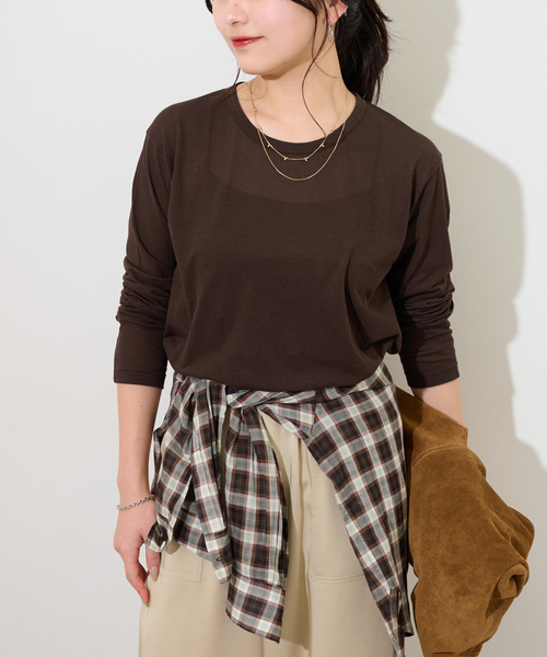 JOURNAL STANDARD relume(ジャーナルスタンダード レリューム)の「《追加5》シアークルーネックロングTシャツ(Tシャツ/カットソー・レディース・ブラック/レッド/ブラウン/ホワイト・FREE)」の18枚目の写真