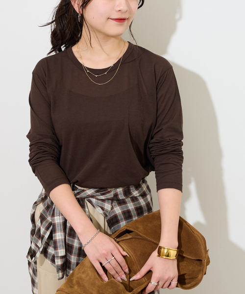 JOURNAL STANDARD relume(ジャーナルスタンダード レリューム)の「《追加5》シアークルーネックロングTシャツ(Tシャツ/カットソー・レディース・ブラック/レッド/ブラウン/ホワイト・FREE)」の19枚目の写真