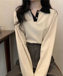 リブニット 襟付きポロシャツ