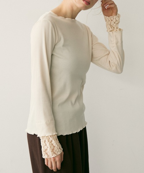 Crisp（クリスプ）の「フラワーレースカフメロウTシャツ（Tシャツ/カットソー・レディース・アイボリー/ブラウン/レッド・FREE）」の16枚目の写真