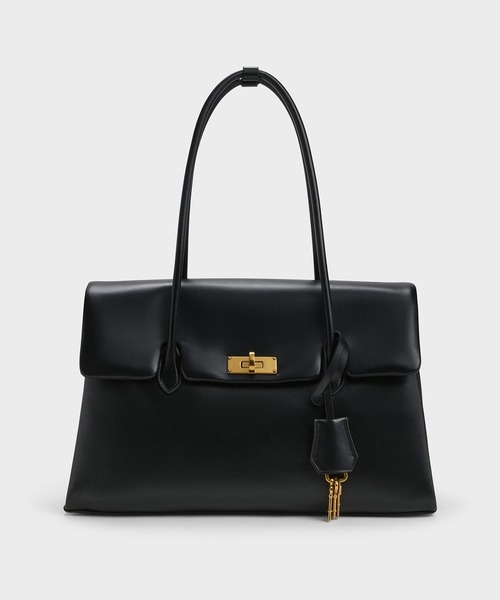 CHARLES & KEITH(チャールズ & キース)の「Kerry ケリー ターンロック ダブルハンドルトラペーズトートバッグ(トートバッグ・レディース・ダークブラウン系3/ブラック・L)」の5枚目の写真