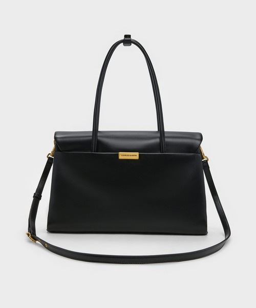 CHARLES & KEITH(チャールズ & キース)の「Kerry ケリー ターンロック ダブルハンドルトラペーズトートバッグ(トートバッグ・レディース・ダークブラウン系3/ブラック・L)」の7枚目の写真
