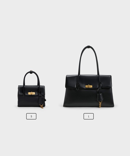 CHARLES & KEITH(チャールズ & キース)の「Kerry ケリー ターンロック ダブルハンドルトラペーズトートバッグ(トートバッグ・レディース・ダークブラウン系3/ブラック・L)」の11枚目の写真
