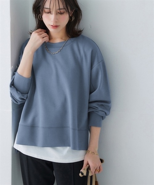 nissen（ニッセン）の「なめらかポンチ素材　サイドスリットプルオーバー（セットアップ可能）＜大きいサイズ有＞（Tシャツ/カットソー・レディース・モカ/パープル/ブラック/グレイッシュベージュ/グレイッシュブルー/チャコールグレー/ダークグリーン/レモンイエロー・M/L/LL/3L/S）」の6枚目の写真