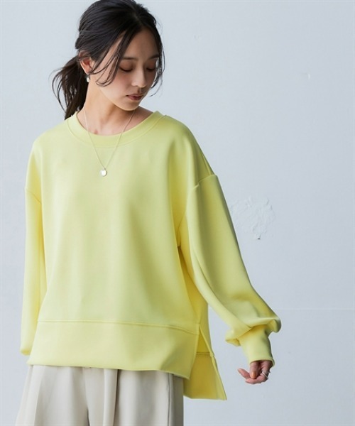 nissen（ニッセン）の「なめらかポンチ素材　サイドスリットプルオーバー（セットアップ可能）＜大きいサイズ有＞（Tシャツ/カットソー・レディース・モカ/パープル/ブラック/グレイッシュベージュ/グレイッシュブルー/チャコールグレー/ダークグリーン/レモンイエロー・M/L/LL/3L/S）」の8枚目の写真