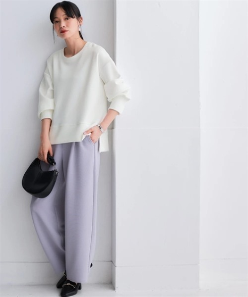 nissen（ニッセン）の「なめらかポンチ素材　サイドスリットプルオーバー（セットアップ可能）＜大きいサイズ有＞（Tシャツ/カットソー・レディース・モカ/パープル/ブラック/グレイッシュベージュ/グレイッシュブルー/チャコールグレー/ダークグリーン/レモンイエロー・M/L/LL/3L/S）」の12枚目の写真