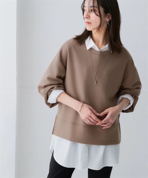 nissen（ニッセン）の「なめらかポンチ素材　サイドスリットプルオーバー（セットアップ可能）＜大きいサイズ有＞（Tシャツ/カットソー・レディース・モカ/パープル/ブラック/グレイッシュベージュ/グレイッシュブルー/チャコールグレー/ダークグリーン/レモンイエロー・M/L/LL/3L/S）」の22枚目の写真