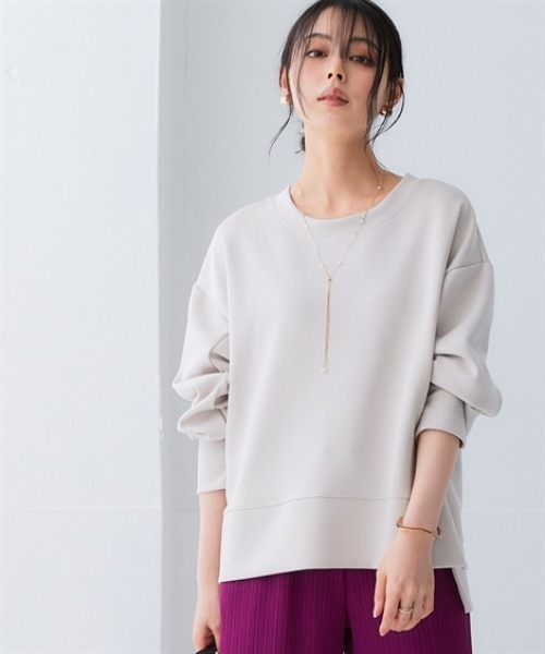 nissen（ニッセン）の「なめらかポンチ素材　サイドスリットプルオーバー（セットアップ可能）＜大きいサイズ有＞（Tシャツ/カットソー・レディース・モカ/パープル/ブラック/グレイッシュベージュ/グレイッシュブルー/チャコールグレー/ダークグリーン/レモンイエロー・M/L/LL/3L/S）」の14枚目の写真