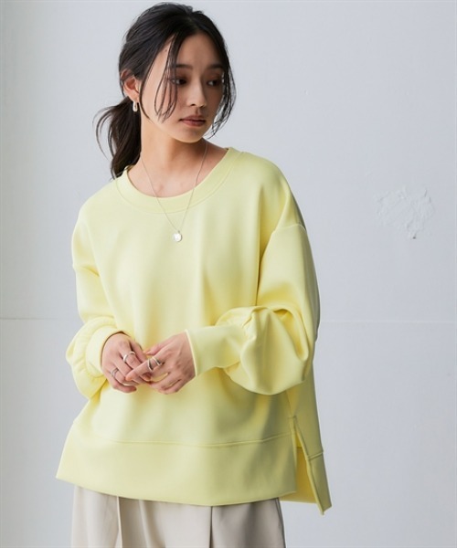 nissen（ニッセン）の「なめらかポンチ素材　サイドスリットプルオーバー（セットアップ可能）＜大きいサイズ有＞（Tシャツ/カットソー・レディース・モカ/パープル/ブラック/グレイッシュベージュ/グレイッシュブルー/チャコールグレー/ダークグリーン/レモンイエロー・M/L/LL/3L/S）」の9枚目の写真