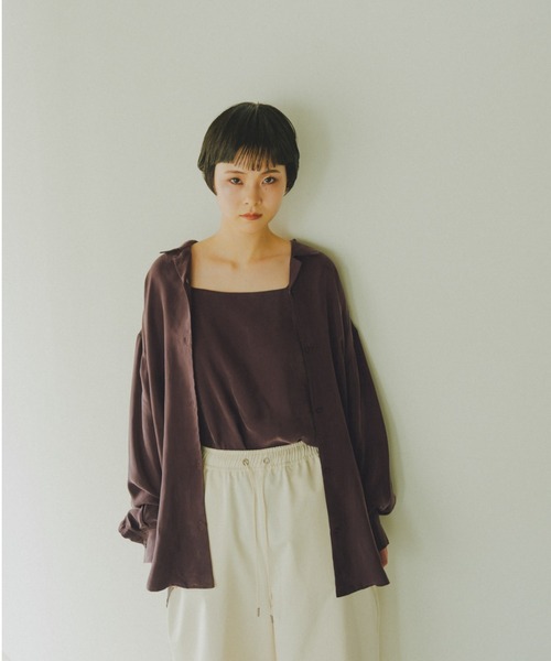 lit(リット)の「Cupra Open Collar Shirt(シャツ/ブラウス・レディース・ワイン/ベージュ/ブルー・FREE)」の2枚目の写真