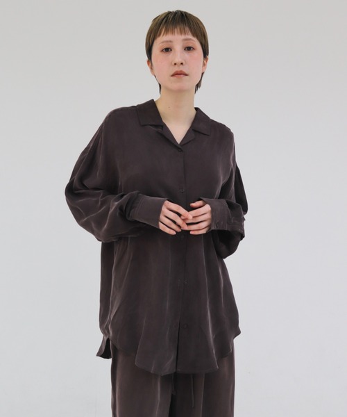 lit(リット)の「Cupra Open Collar Shirt(シャツ/ブラウス・レディース・ワイン/ベージュ/ブルー・FREE)」の4枚目の写真