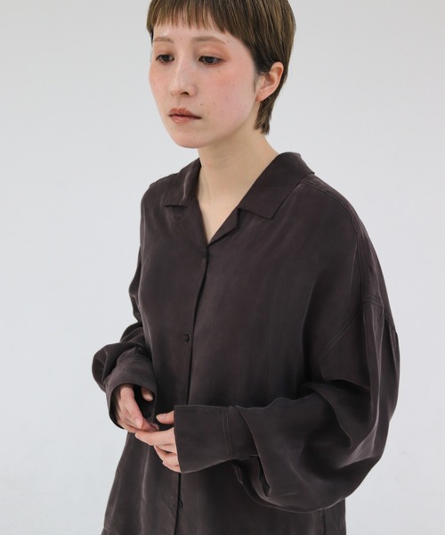 lit(リット)の「Cupra Open Collar Shirt(シャツ/ブラウス・レディース・ワイン/ベージュ/ブルー・FREE)」の8枚目の写真