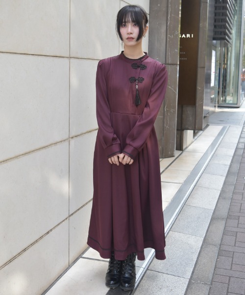 タッセル付チャイナワンピース（ワンピース）｜axes femme（アクシーズ