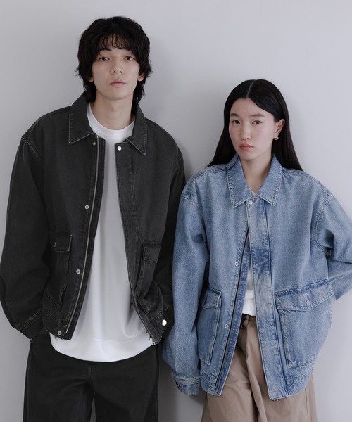 LOWRYS FARM(ローリーズファーム)の「【LFM(U)】デニムブルゾン【UNISEX】 606932(デニムジャケット・メンズ・ブラック/ブルー・MEDIUM/LARGE)」の1枚目の写真