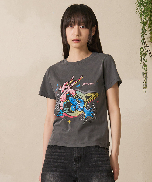 FDR(エフディーアール)の「Stitch_Planet オーバーフィット 半袖 ヴィンテージ チャコール(Tシャツ/カットソー・レディース・その他・ONE SIZE)」の1枚目の写真