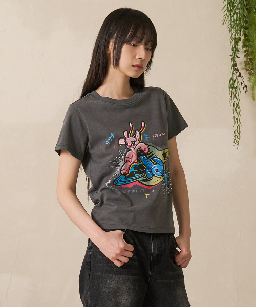 FDR(エフディーアール)の「Stitch_Planet オーバーフィット 半袖 ヴィンテージ チャコール(Tシャツ/カットソー・レディース・その他・ONE SIZE)」の2枚目の写真