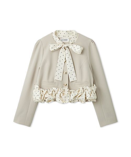 LILY BROWN(リリーブラウン)の「【限定カラー】3wayバブルヘムボウタイジャケット(ノーカラージャケット・レディース・グレー/ベージュ/ネイビー/ドット・F)」の14枚目の写真