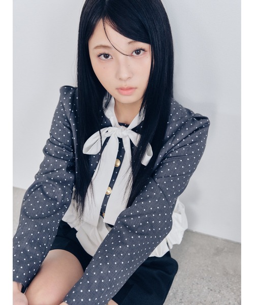 LILY BROWN(リリーブラウン)の「【限定カラー】3wayバブルヘムボウタイジャケット(ノーカラージャケット・レディース・グレー/ベージュ/ネイビー/ドット・F)」の15枚目の写真