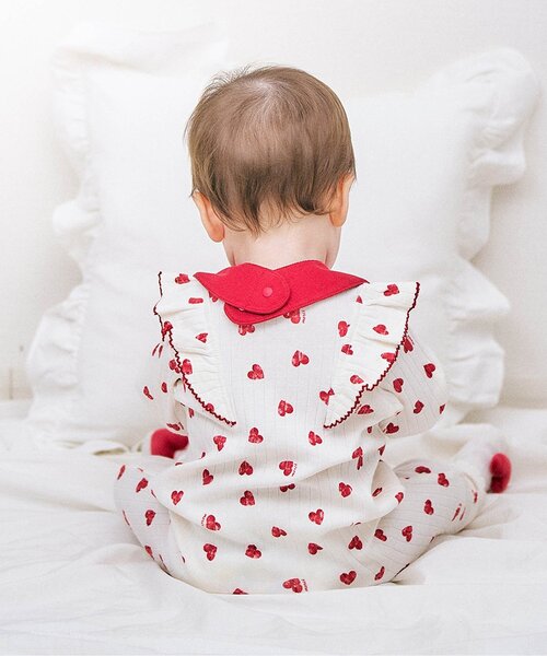 apres les cours（アプレレクール）の「ハート柄フリルカバーオール（ロンパース・キッズ・アイボリー・80/70/60）」の9枚目の写真