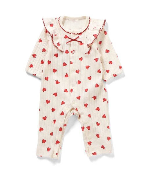 apres les cours（アプレレクール）の「ハート柄フリルカバーオール（ロンパース・キッズ・アイボリー・80/70/60）」の2枚目の写真