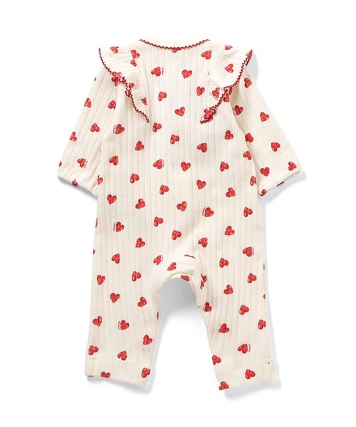 apres les cours（アプレレクール）の「ハート柄フリルカバーオール（ロンパース・キッズ・アイボリー・80/70/60）」の3枚目の写真