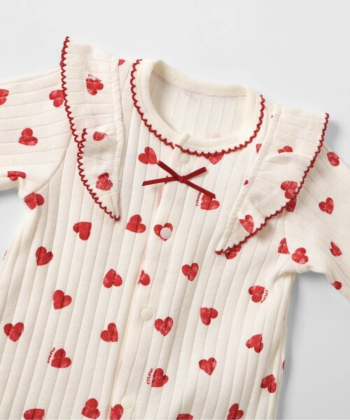 apres les cours（アプレレクール）の「ハート柄フリルカバーオール（ロンパース・キッズ・アイボリー・80/70/60）」の4枚目の写真