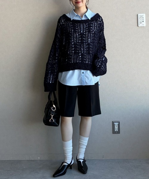 mysty woman(ミスティウーマン)の「センタープレスハーフパンツ 643316(その他パンツ・レディース・ブラック/ライトベージュ・FREE)」の22枚目の写真