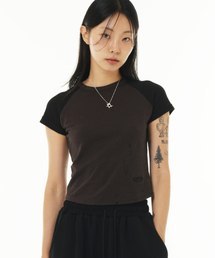 EX KNIT CAP SLEEVE CROP TEE (BROWN)