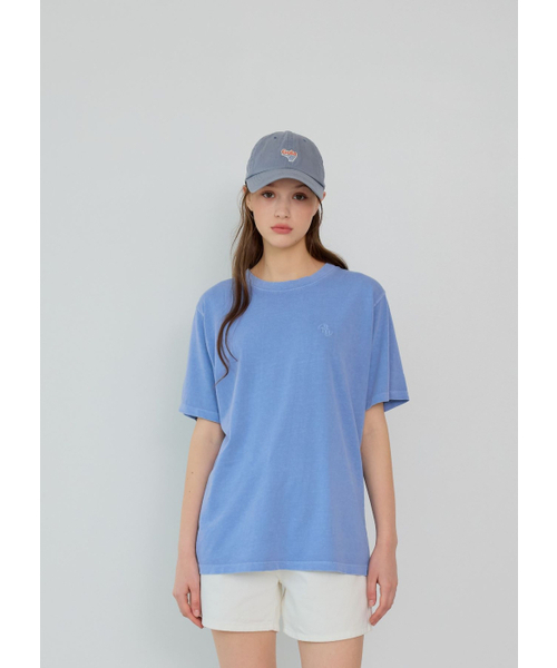 BUTTON UP(ボタンアップ)の「デイリー ロゴ刺繍 ウォッシング 半袖Tシャツ (ブルー)(Tシャツ/カットソー・レディース・その他・FREE)」の1枚目の写真