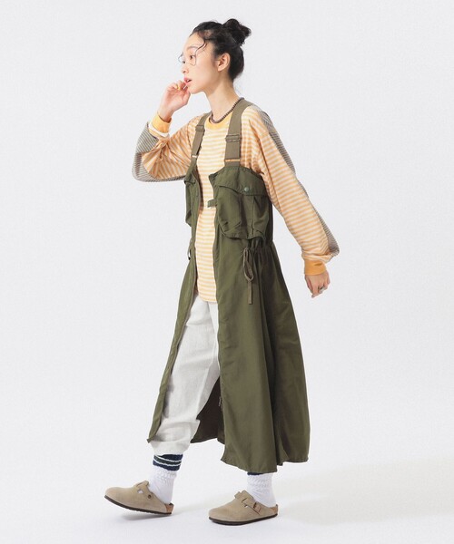 BEAMS BOY（ビームスボーイ）の「ナイロン フィッシング ベスト アレンジ ワンピース（ワンピース・レディース・オリーブ/ブラック・2/1）」の10枚目の写真