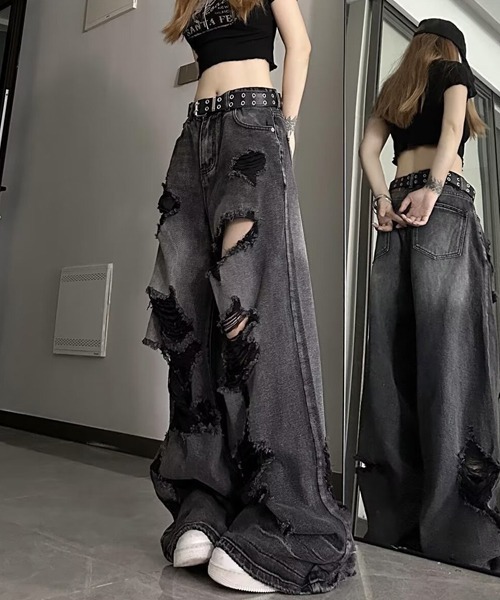 Ressaca(レサーカ)の「ルーズシルエットダメージ加工ブラックデニムパンツ(デニムパンツ・メンズ・ブラック・L/M/XL)」の8枚目の写真