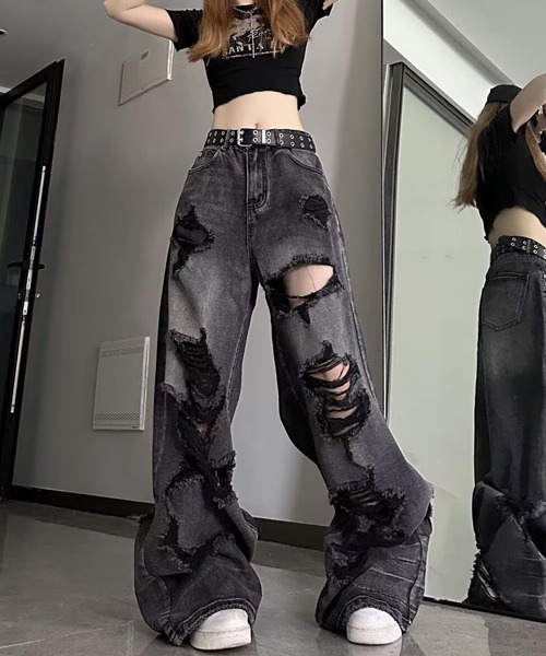 Ressaca(レサーカ)の「ルーズシルエットダメージ加工ブラックデニムパンツ(デニムパンツ・メンズ・ブラック・L/M/XL)」の5枚目の写真