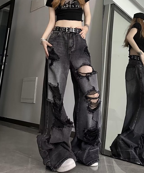 Ressaca(レサーカ)の「ルーズシルエットダメージ加工ブラックデニムパンツ(デニムパンツ・メンズ・ブラック・L/M/XL)」の6枚目の写真