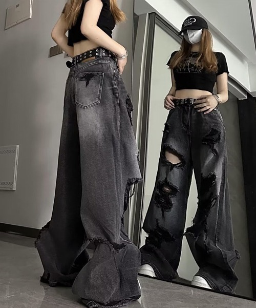 Ressaca(レサーカ)の「ルーズシルエットダメージ加工ブラックデニムパンツ(デニムパンツ・メンズ・ブラック・L/M/XL)」の10枚目の写真