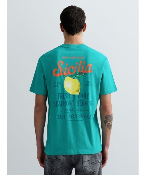 REPLAY(リプレイ)の「ヘビーコットンジャージーSICILYプリントTシャツ(Tシャツ/カットソー・メンズ・ホワイト/エメラルド・SMALL/LARGE/MEDIUM/X-LARGE)」の2枚目の写真