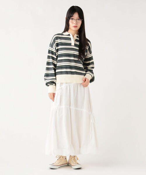 BEAMS HEART(ビームスハート)の「マルチボーダー ポロニット プルオーバー(ニット/セーター・レディース・ホワイト系その他5/ワイン/チャコールグレー・FREE)」の4枚目の写真
